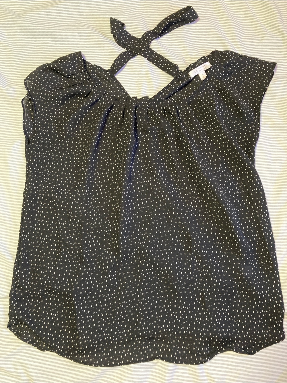LC Lauren Conrad Black Pattern Tie-Neck Blouse